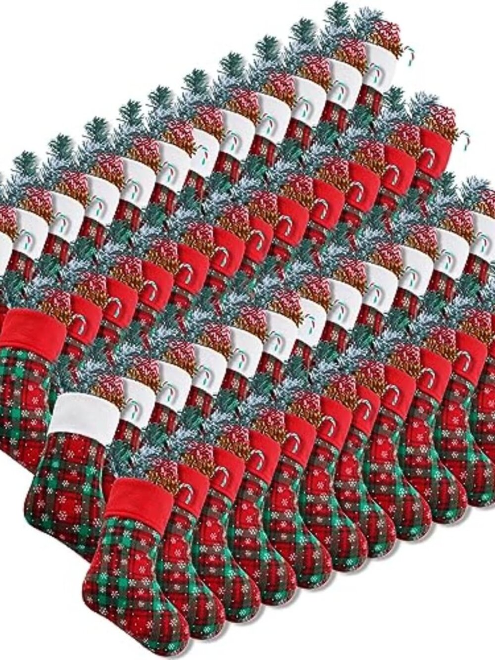 24 Pcs 9 Inch Small Christmas Stockings Mini Plaid Stocking Bulk